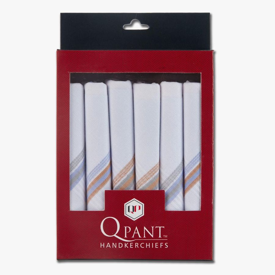 QPANT red window box with six white handkerchiefs